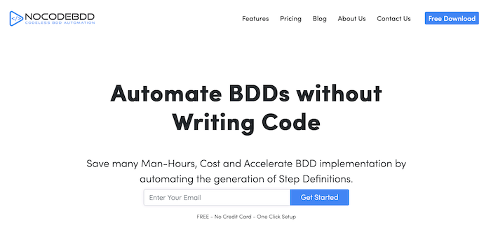 No code bdd landing page